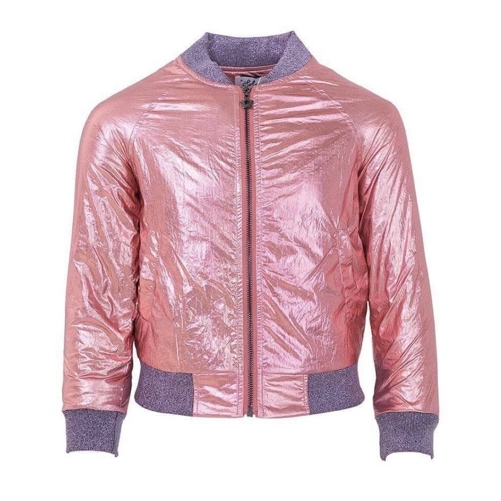 Lola + the Boys Women’s Lined Metallic Pink Track Jacket